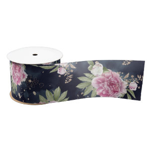 Glitter Watercolor Pink Blue Floral Girly Glam Satin Ribbon