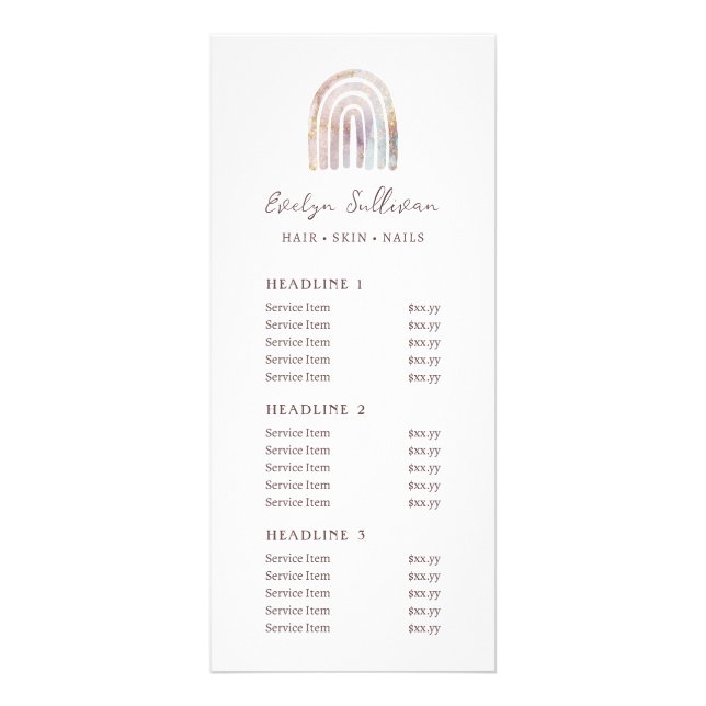 Glitter watercolor rainbow price list rack card (Front)
