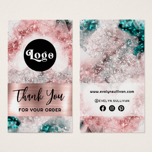 Glitter Watercolor Rose Gold Foil Package Insert (Front & Back)