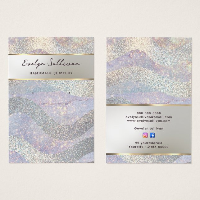 Glitter watercolor waves jewellery display card (Front & Back)
