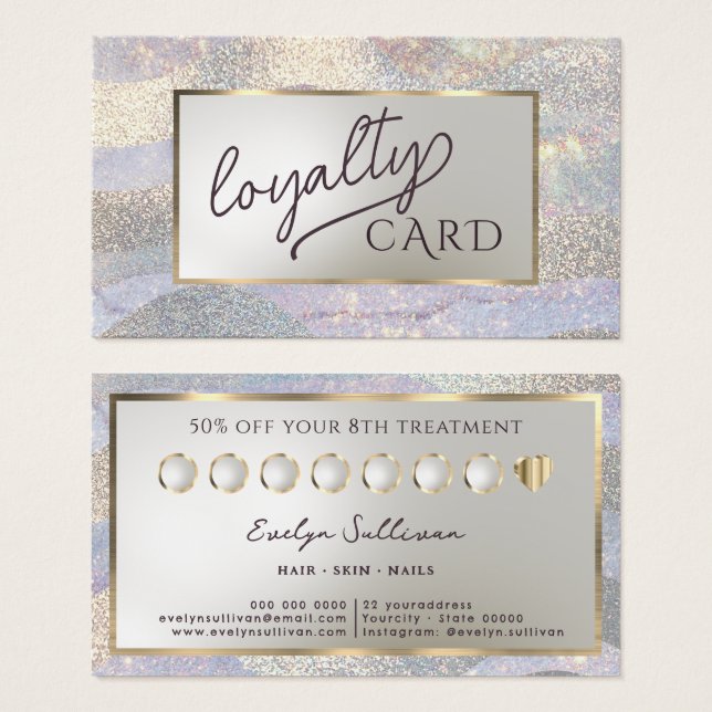 Glitter watercolor waves loyalty card (Front & Back)