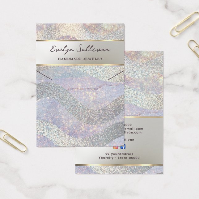Glitter watercolor waves necklace display card (Office)