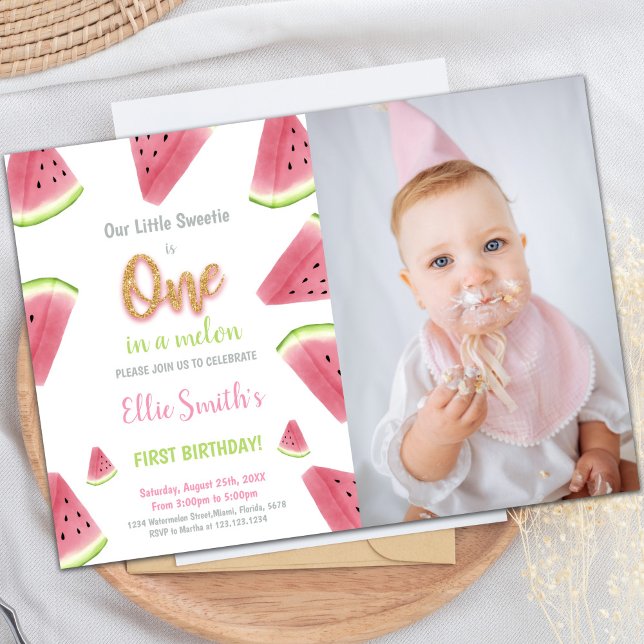 Glitter Watermelon Birthday Invitations with Photo (Glitter Watermelon Birthday Invitations w photo)