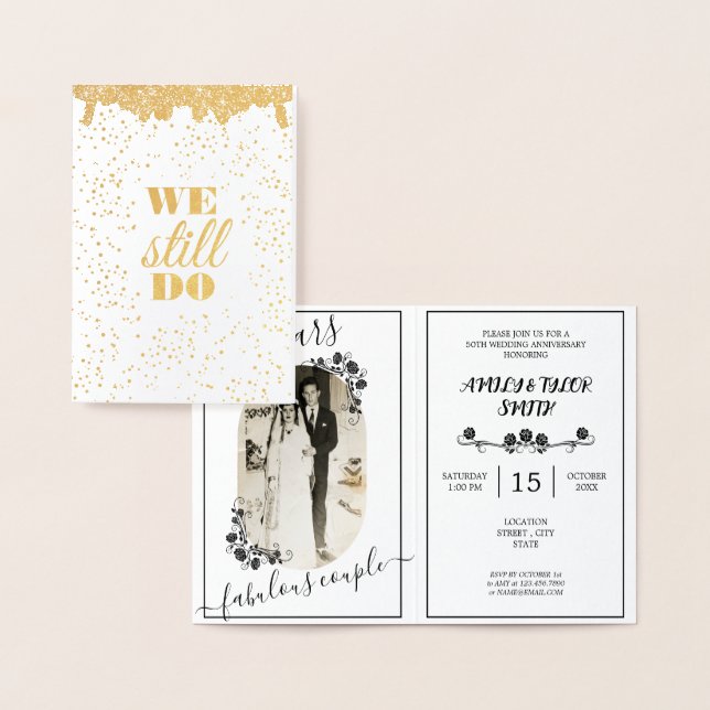 Glitter Wedding Anniversary Picture Gold 50th  Foil Card (Display)