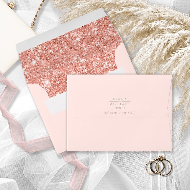 Glitter Wedding Rose Gold ID816 Envelope (Interior/Back In Situ)