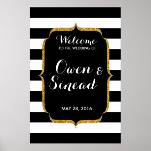 Glitter Wedding Sign on Black and White Stripes