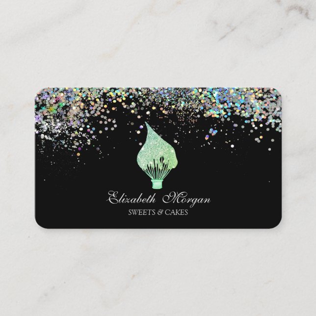 Glitter Whisk Colourful Confetti, Black  Business Card (Front)