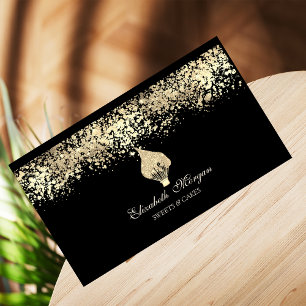 Glitter Whisk Gold Drips Bakery Black Business Card