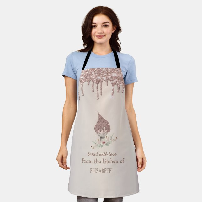 Glitter Whisk Rose Gold Glitter Drips Bakery    Apron (Worn)