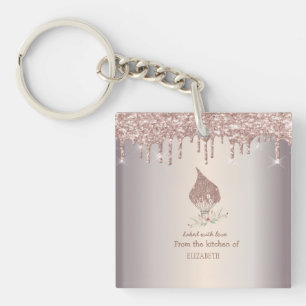 Glitter Whisk Rose Gold Glitter Drips Bakery Key Ring