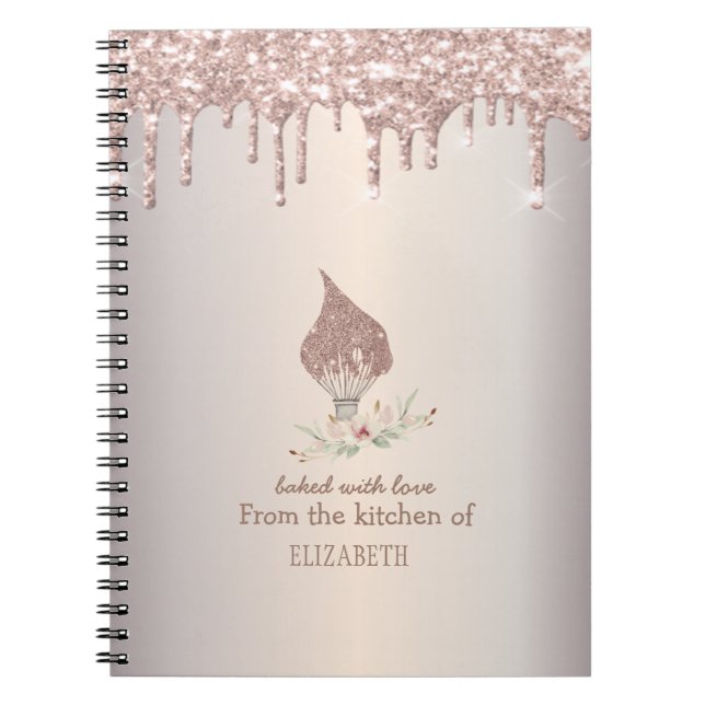 Glitter Whisk Rose Gold Glitter Drips Bakery    Notebook (Front)