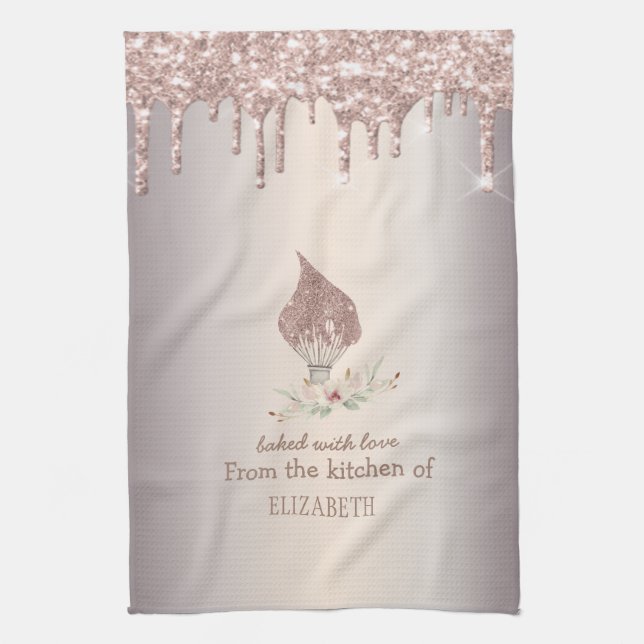 Glitter Whisk Rose Gold Glitter Drips Bakery    Tea Towel (Vertical)