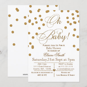 Glitter white and gold baby shower invitation