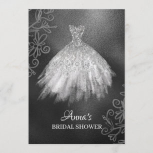 *~* Glitter White Bridal Gown Bridal Dress Shower Invitation