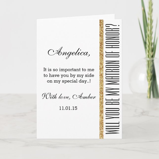 Glitter Will You Be My Matron of Honour Invitation (Front)