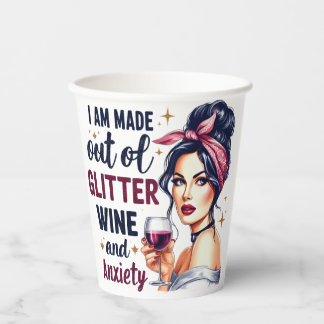 Glitter, Wine, and Anxiety Retro Girl Paper Cup
