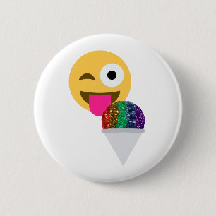 glitter wink emoji 6 cm round badge
