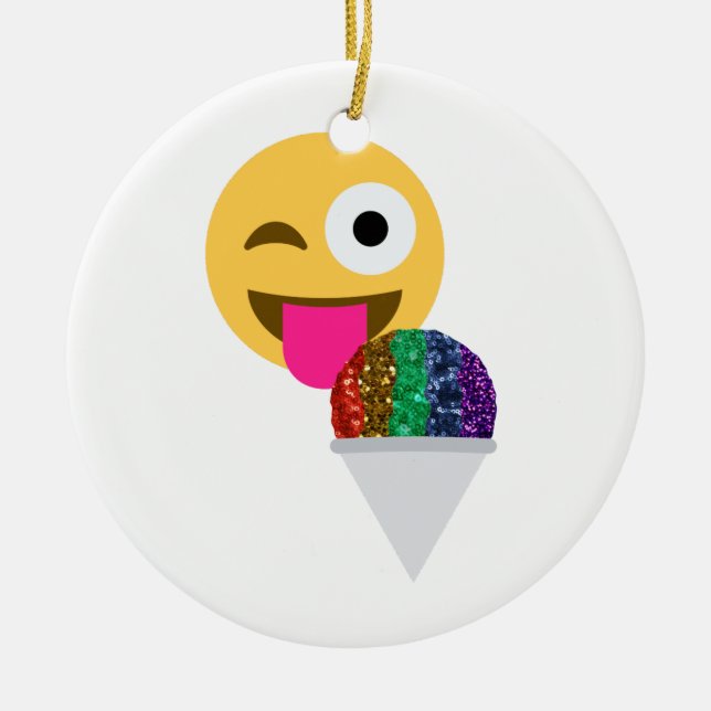 glitter wink emoji ceramic tree decoration (Front)