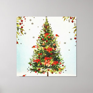 Glitter Winter Deer Forest Rose Floral Watercolor Canvas Print