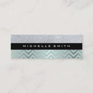 Glitter with Green Silver Chevron Pattern Mini Business Card