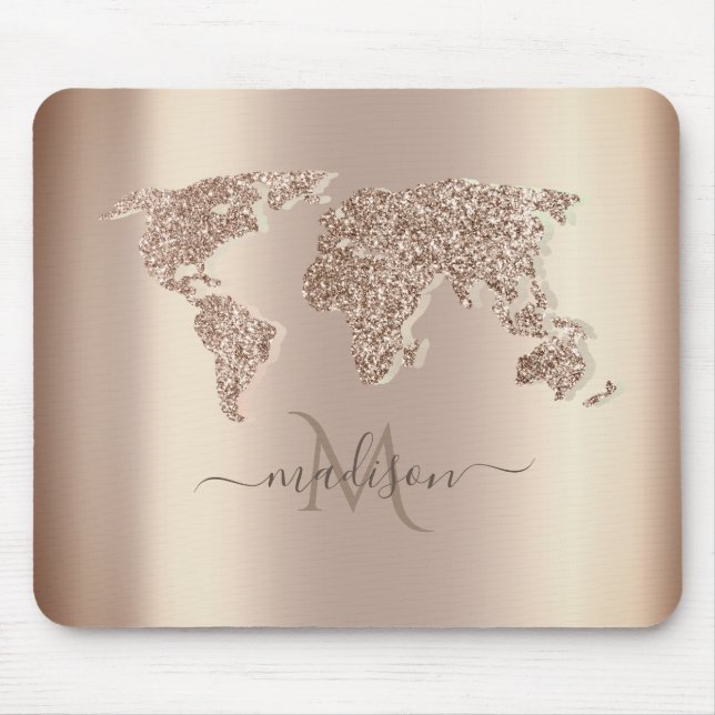 Glitter World Map Travel Monogram   Mouse Mat (Front)
