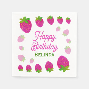 Glitter Y2K Strawberry Berry Birthday Napkin