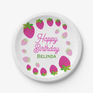 Glitter Y2K Strawberry Berry Birthday Paper Plate