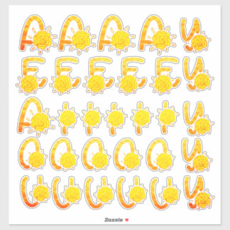 Glitter Yellow Orange Floral Monogram Vowels
