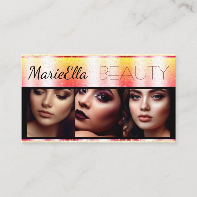 Glitter Yellow Peach Product Labels with Logo Business Card (Front)