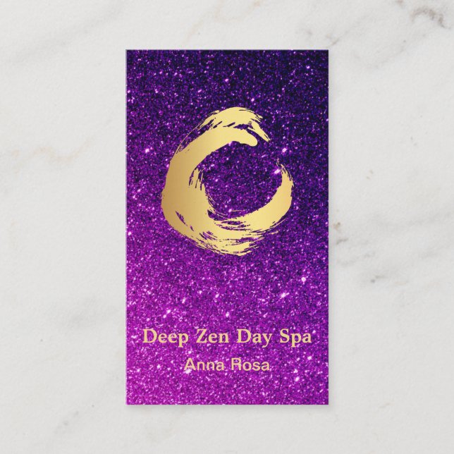 *~*  Glitter Zen Brush Reiki Meditation Gold Business Card (Front)