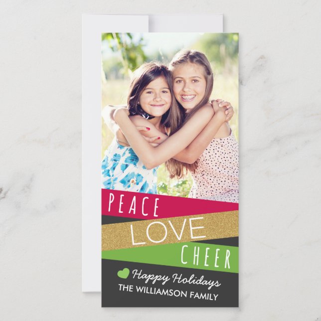 Glitter Zig Zag Holiday Photo Card / Red Green (Front)