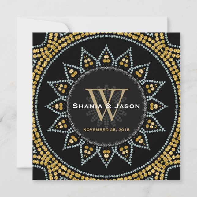Glitterati Sunflower Black Gold Wedding Invitation (Front)