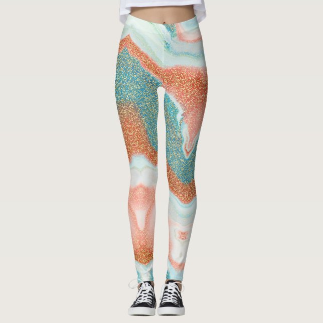 Glittered Marble | Teal Green Blue, Sandstone Leggings (Front)