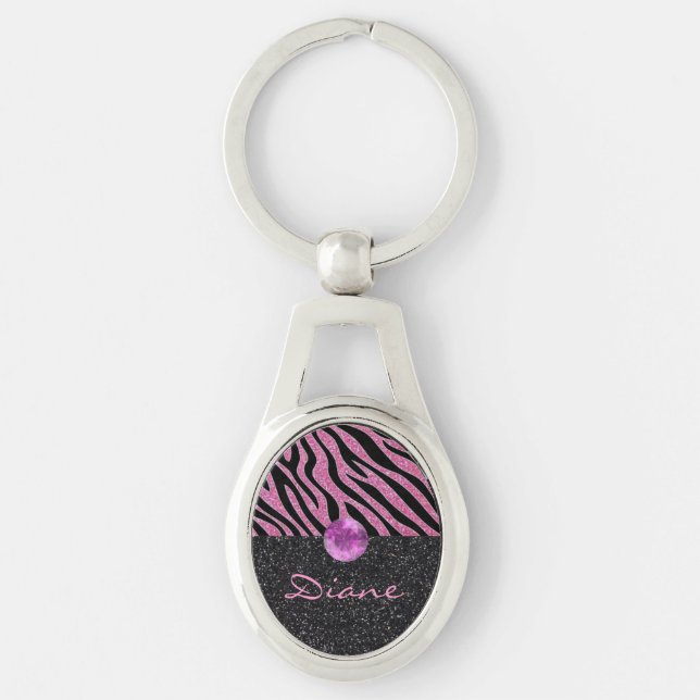 Glittered Zebra Print Key Ring (Front)