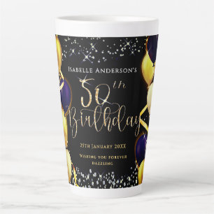 Glittering Balloons 50th Birthday Black Latte Mug