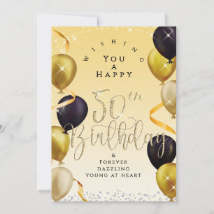 Glittering Balloons 50th Happy Birthday Purple Card