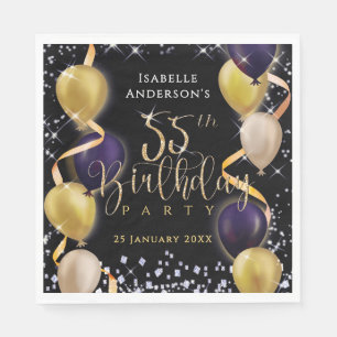 Glittering Balloons 55th Birthday Black Napkin