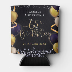 Glittering Balloons 65th Birthday Black Can Cooler