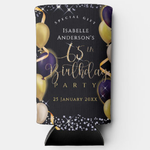 Glittering Balloons 65th Birthday Black Seltzer Can Cooler