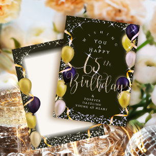 Glittering Balloons 65th Happy Birthday Black Card