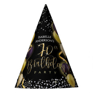 Glittering Balloons 70th Birthday Black Party Hat