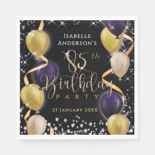 Glittering Balloons 85th Birthday Black Napkin