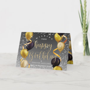 Glittering Balloons Business Birthday Grey Card