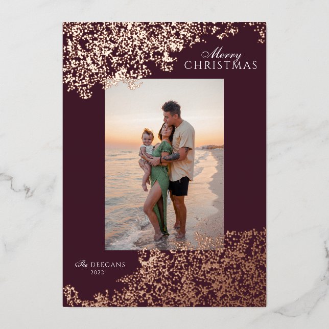 Glittering Berries Foil Pressed Red Holiday Card (Front)