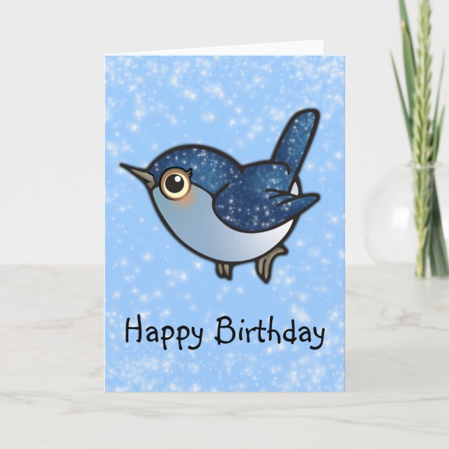 Glittering Blue Bird - Birthday Card (Front)