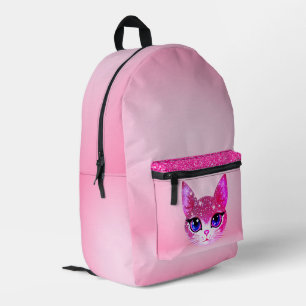 Glittering Cat Face Printed Backpack