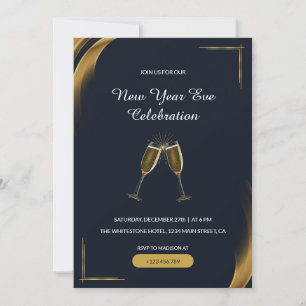Glittering Champagne Glasses New Year Invitation