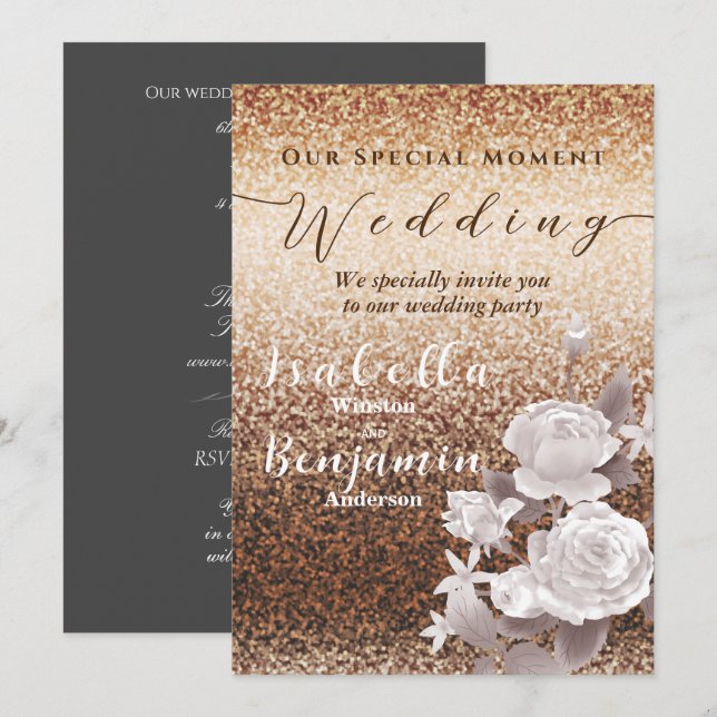 Glittering Chic Rose Wedding Invitation Card (Front/Back)
