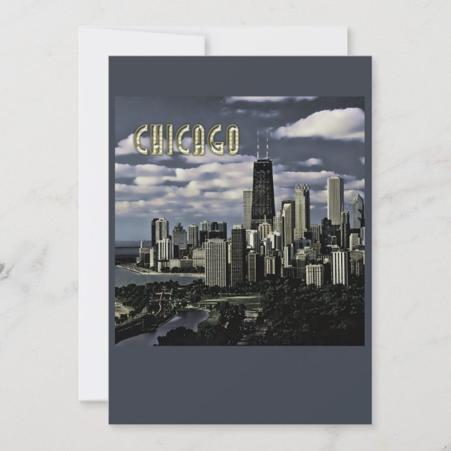 Glittering Chicago Skyline TEXT Chicago Invitation (Front)