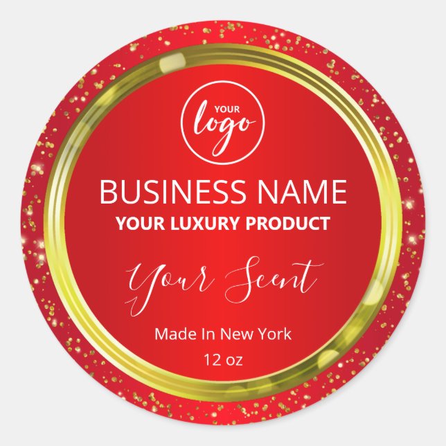 Glittering Christmas Red And Gold Product Labels (Front)